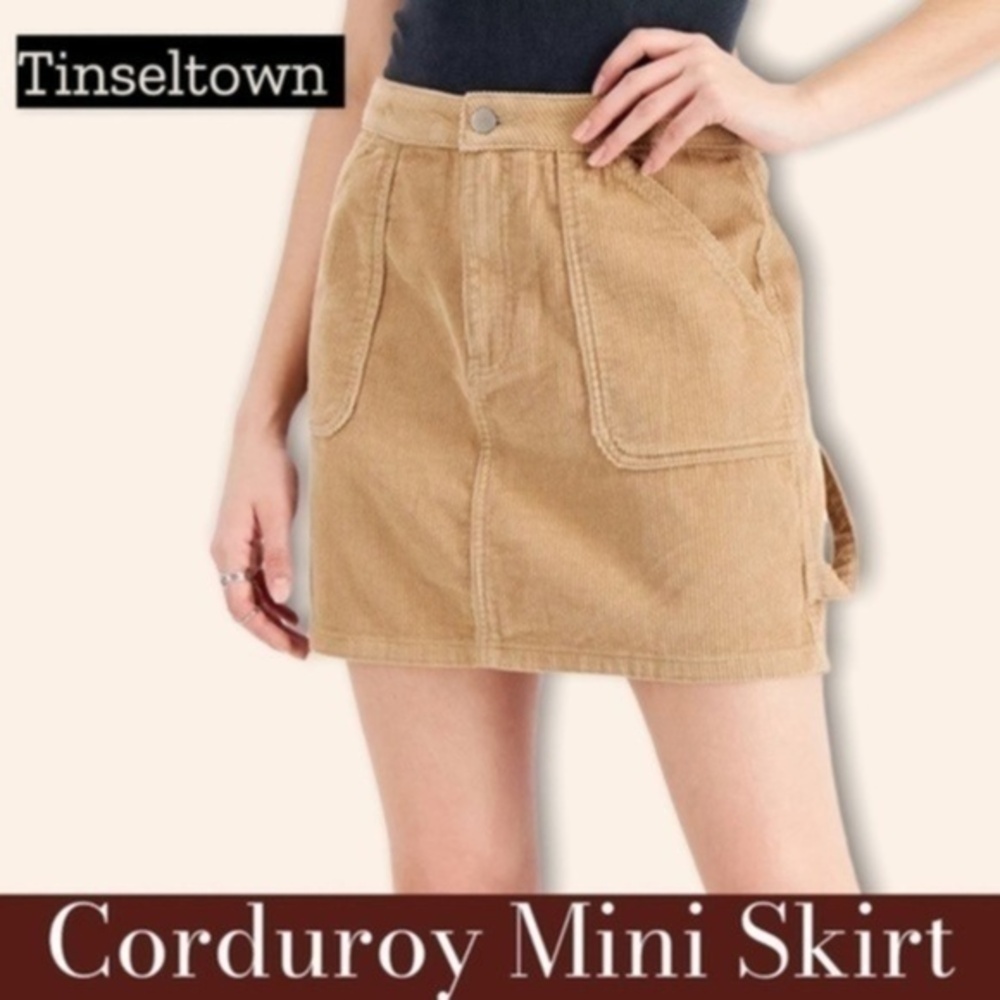 TINSELTOWN JR’s Tan Color 100% Cotton Corduroy w/Pockets Mini Skirt in Tan/XL